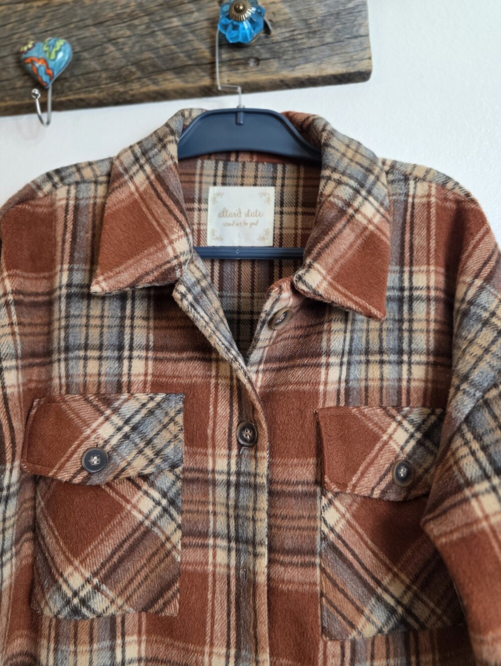 Altard State Plaid Shacket Jacket Women’s Large Rust Orange Cottageco - Picture 5 of 16